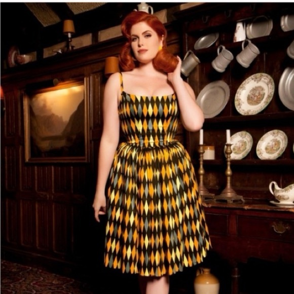 Pinup Girl Clothing Hufflepuff Yellow Jenny Harlequin Dress 3X - Picture 1 of 4